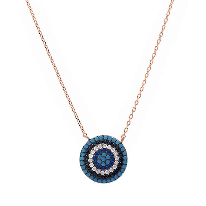 CLOSEOUT! Rose Gold Plated Turquoise Sapphire & Cubic Zirconia .925 Sterling Silver Pendant Necklace