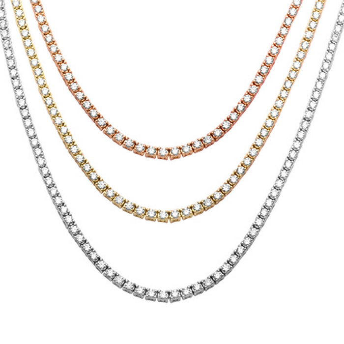 2.5MM Round Cubic Zirconia Necklace .925 Sterling Silver Pendant 18",22"