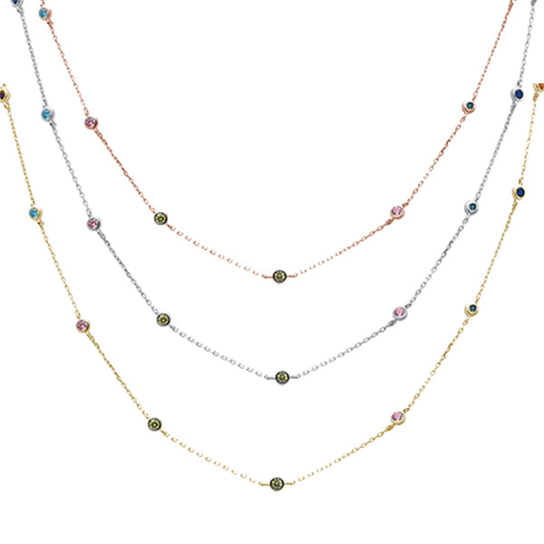 Available in 3 Colors"Diamond by the Yard" Multicolor Gemstone .925 Sterling Silver Necklace