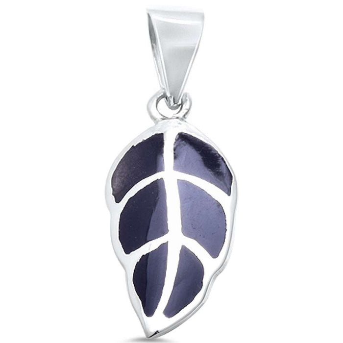CLOSEOUT! Black Onyx Leaf .925 Sterling Silver Pendant
