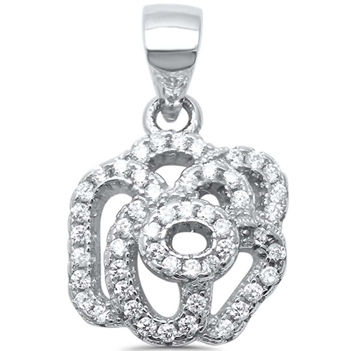 CLOSEOUT! Round CZ Flower Charm .925 Sterling Silver Pendant