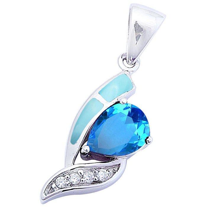 Natural Larimar & Blue Topaz .925 Sterling Silver Pendant