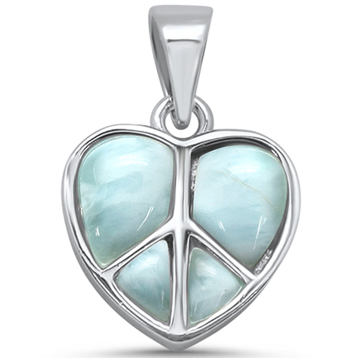 Natural Larimar Heart .925 Sterling Silver Charm Pendant