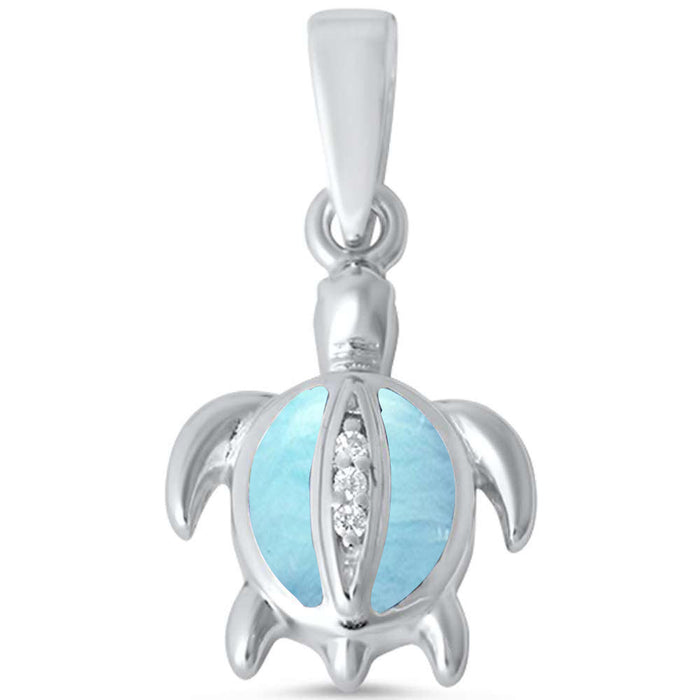 Natural Larimar Turtle .925 Sterling Silver Pendant