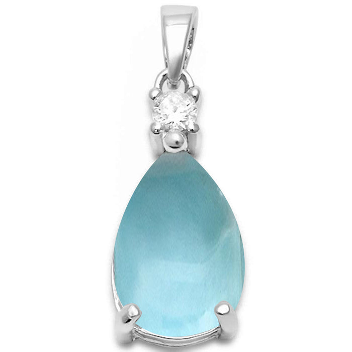 Pear Shape Natural Larimar & Cubic Zirconia .925 Sterling Silver Pendant
