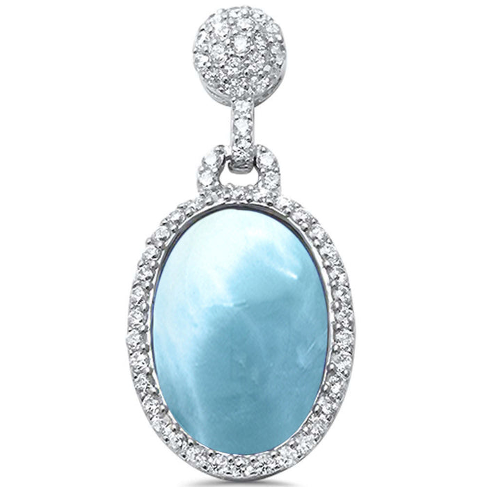 CLOSEOUT!Unique! Natural Larimar & Cz drop Dangle .925 Sterling Silver Pendant