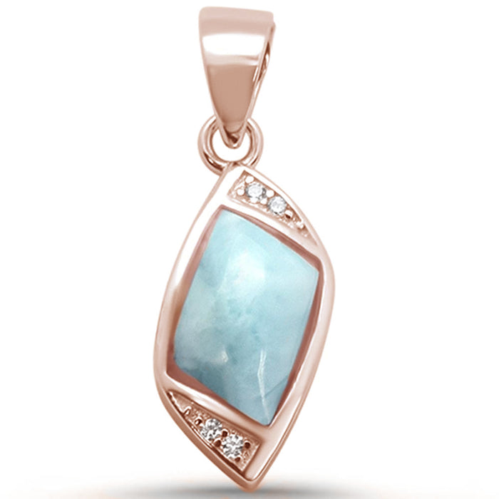 CLOSEOUT! Rose Gold Plated Unique Larimar .925 Sterling Silver Charm Pendant