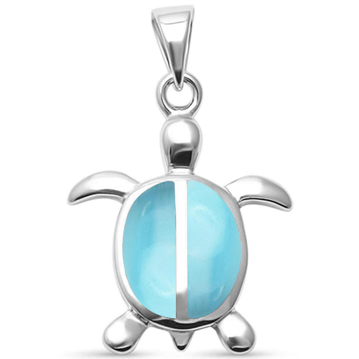 Cute Natural Larimar Turtle .925 Sterling Silver Pendant