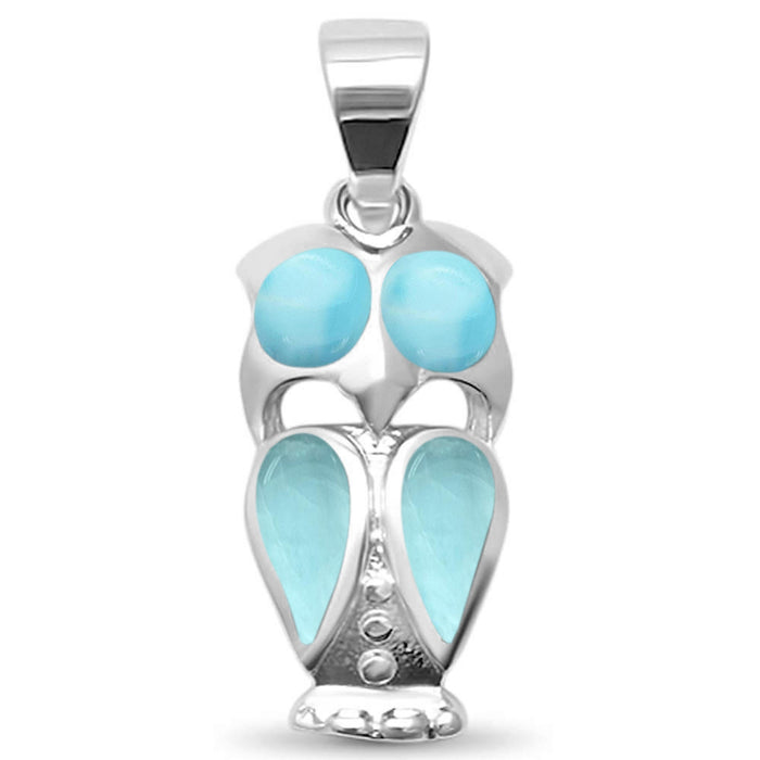 CLOSEOUT! Natural Larimar Whimsical Owl .925 Sterling Silver Pendant
