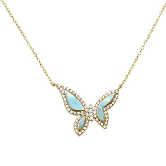 Yellow Plated Natural Larimar Butterfly .925 Sterling Silver Pendant