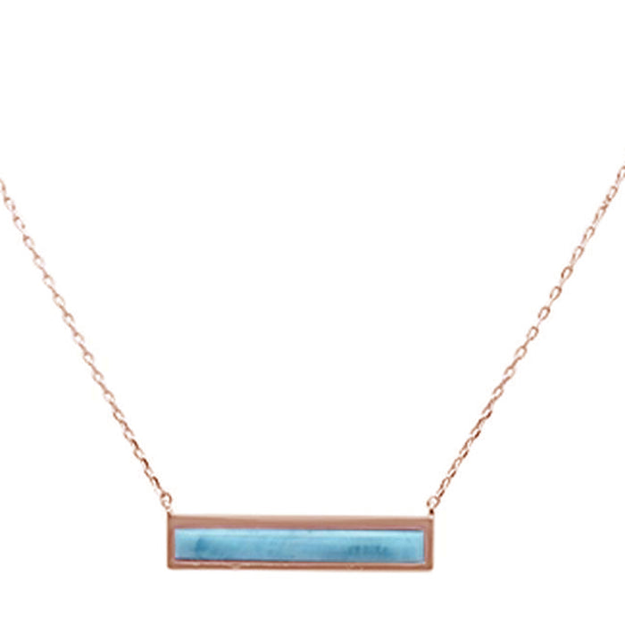 Rose Gold Plated Bar Natural Larimar .925 Sterling Silver Necklace 17-19" Ext