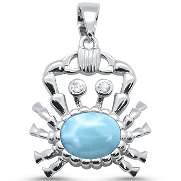 Natural Larimar Crab .925 Sterling Silver Pendant