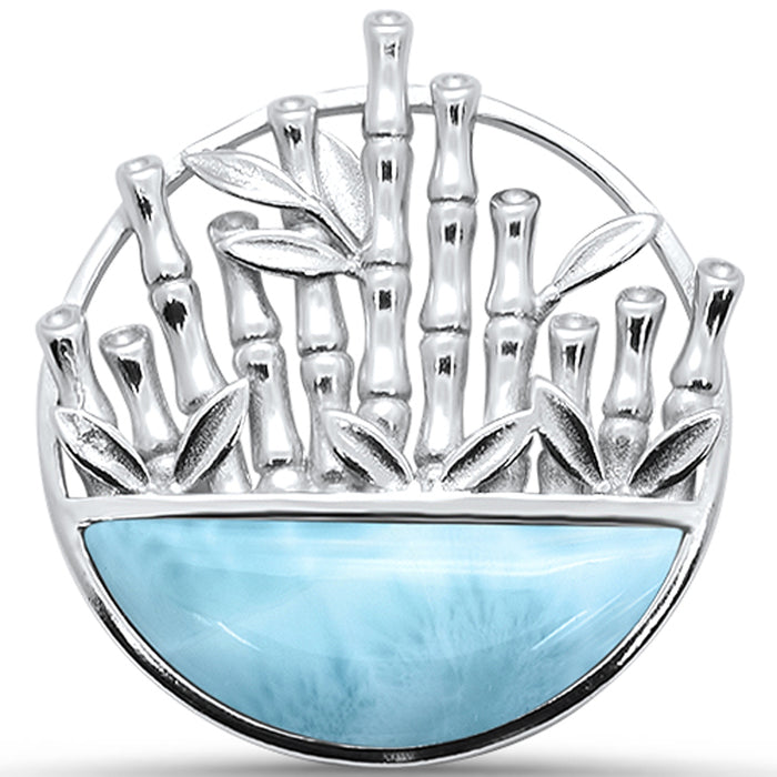 Natural Larimar Bamboo Design .925 Sterling Silver Pendant