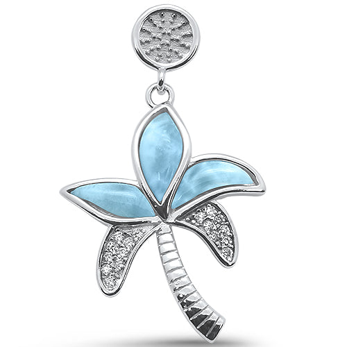 Natural Larimar Palm Tree .925 Sterling Silver Pendant