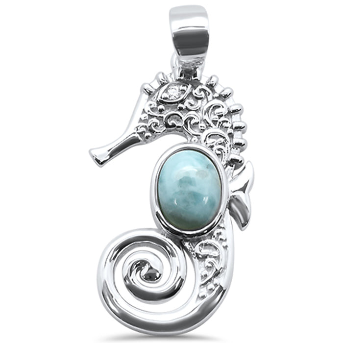 Natural Larimar Sea Horse .925 Sterling Silver Charm Pendant