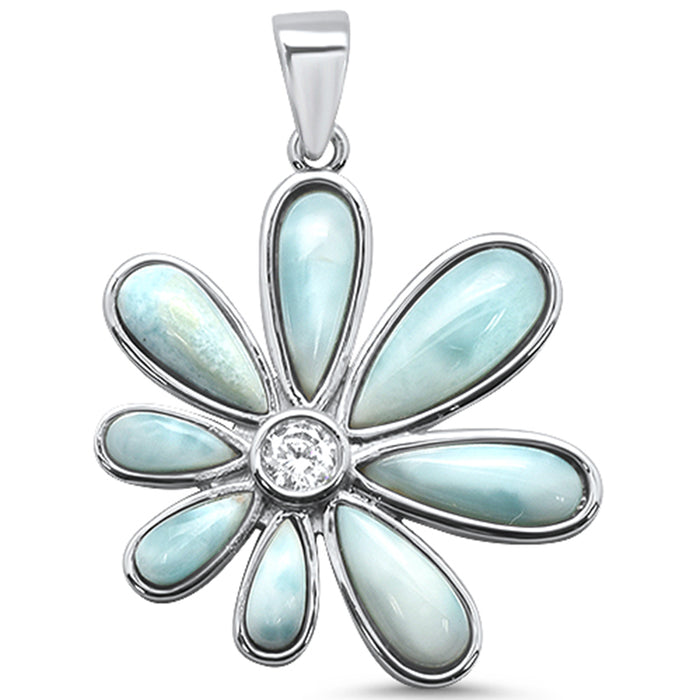 Natural Larimar Flower .925 Sterling Silver Charm Pendant