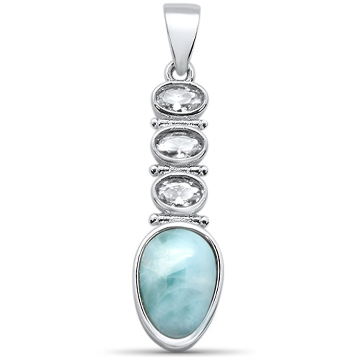 Pear Shape Natural Larimar & Cubic Zirconia .925 Sterling Silver Pendant