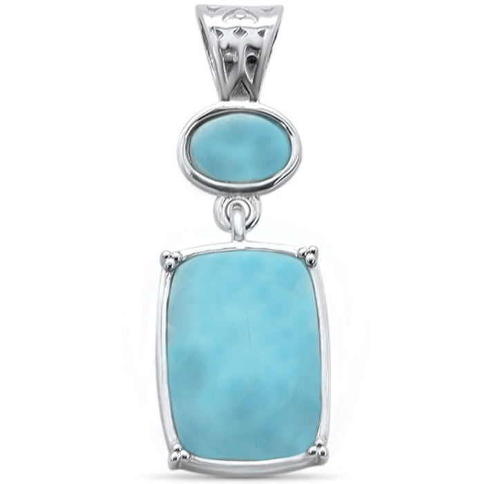 Cushion Cut & Oval Natural Larimar .925 Sterling Silver Pendant