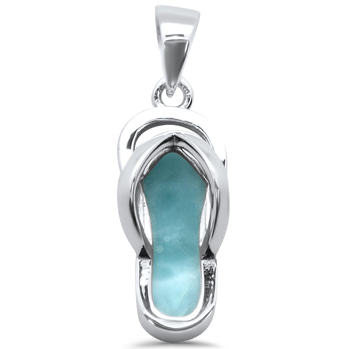 Natural Larimar Beach Sandal .925 Sterling Silver Charm Pendant