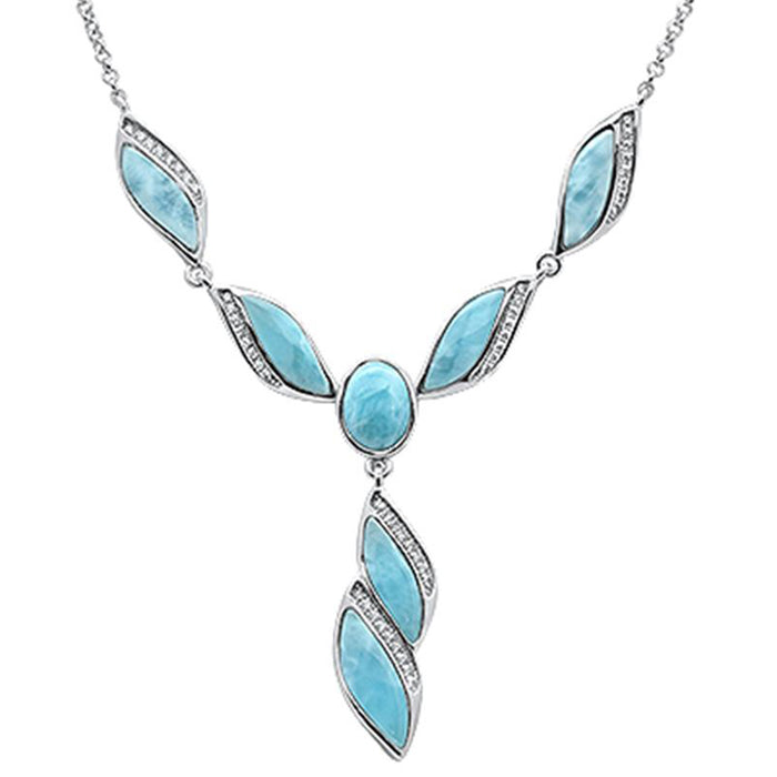 Natural Larimar&Cz .925 Sterling Silver Pendant Necklace 18"+1" Long