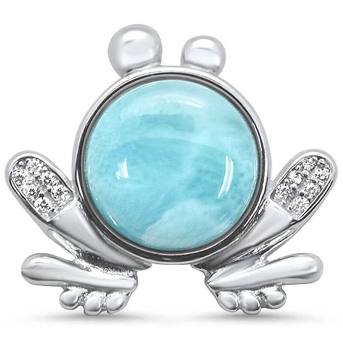 Natural Larimar Frog .925 Sterling Silver Charm Pendant