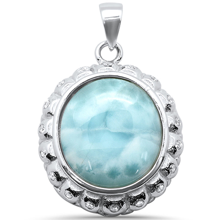 Natural Larimar Oval .925 Sterling Silver Charm Pendant