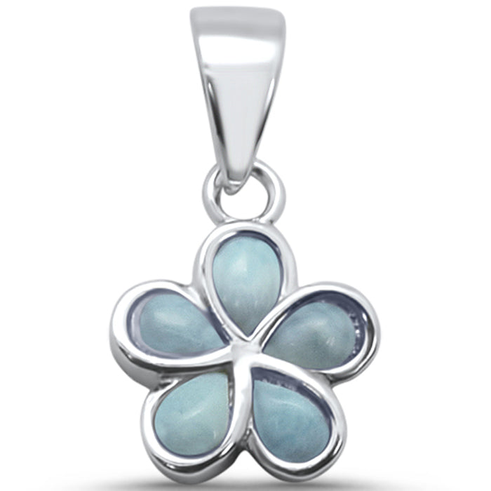 Larimar Plumeria .925 Sterling Silver Pendant .75"