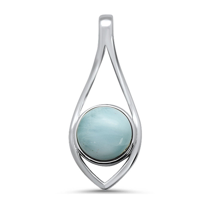 Round Modern Natural Larimar .925 Sterling Silver Pendant