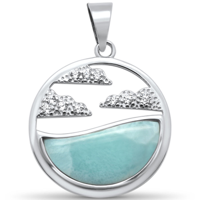 Natural Larimar Clouds & Ocean Scenery .925 Sterling Silver Pendant