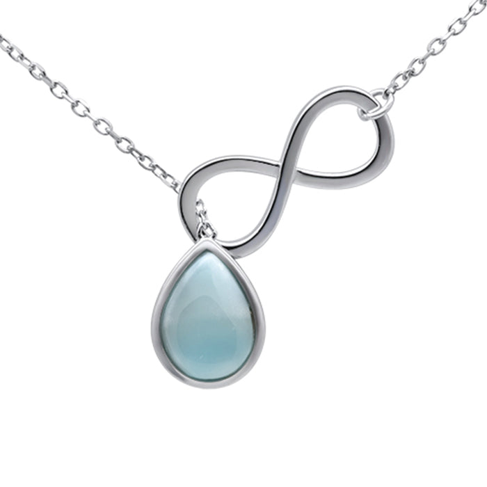 .925 Sterling Silver Natural Larimar Infinity Sign Pendant Necklace 16-18" Extension