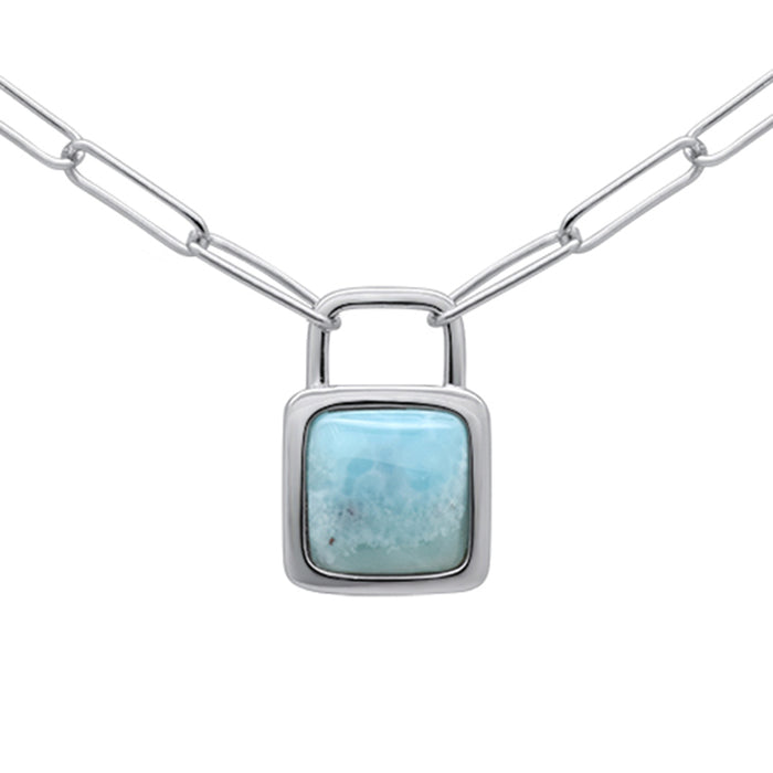 .925 Sterling Silver Natural Larimar Pendant Necklace 16-18" Extension