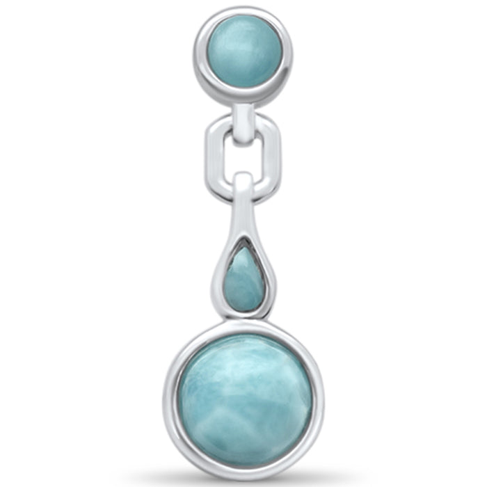 Natural Round & Teardrop Larimar .925 Sterling Silver Pendant