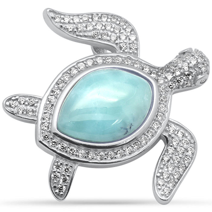 Turtle Natural Larimar .925 Sterling Silver Pendant