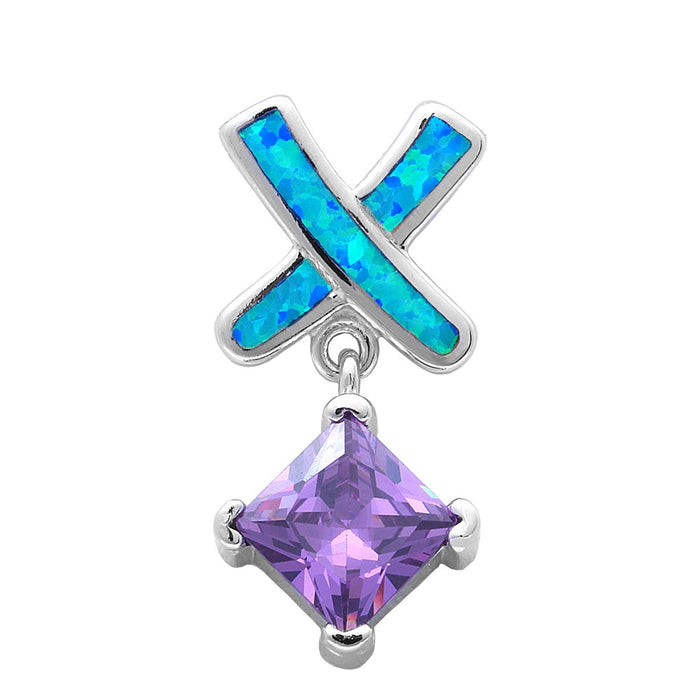 CLOSEOUT! Blue Opal & Amethyst .925 Sterling Silver Pendant