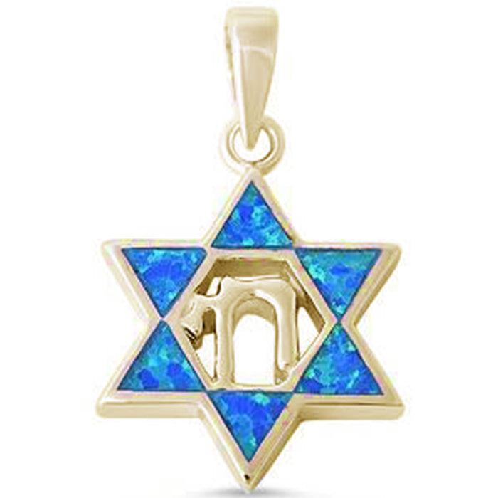 CLOSEOUT! Yellow Gold Plated Star of David with Chai Symbol .925 Sterling Silver Pendant