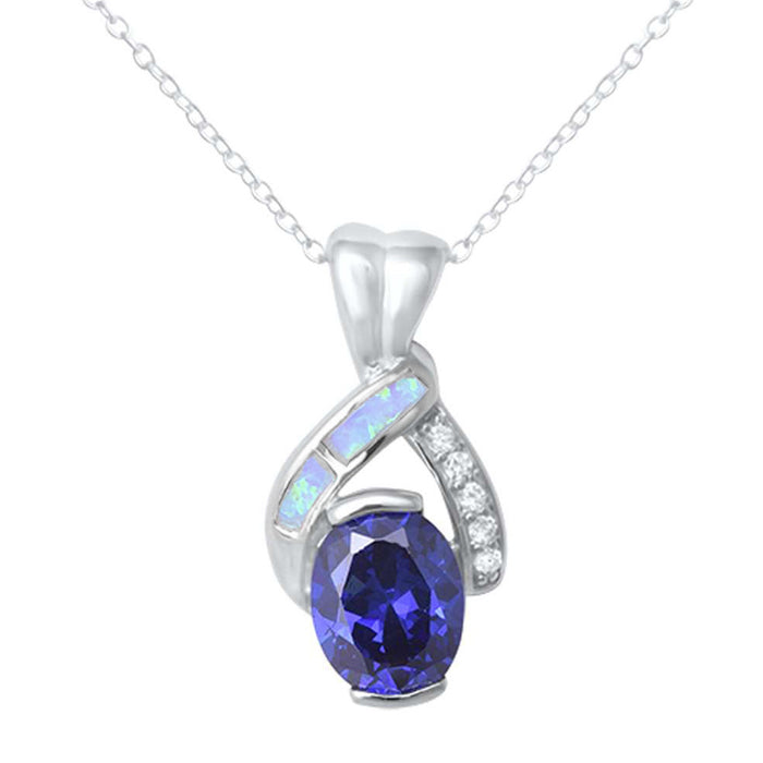 Tanzanite White Opal & Cz .925 Sterling Silver Pendant
