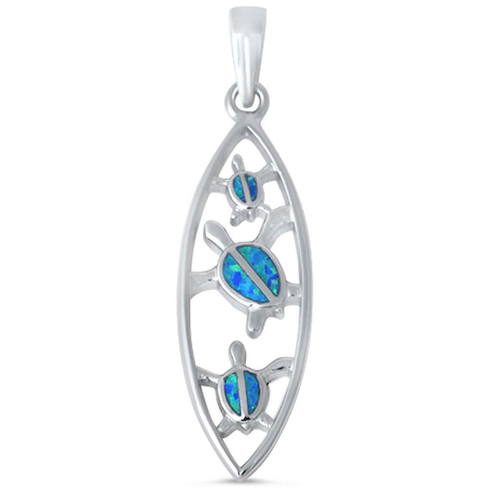 Blue Opal Turtle .925 Sterling Silver Pendant