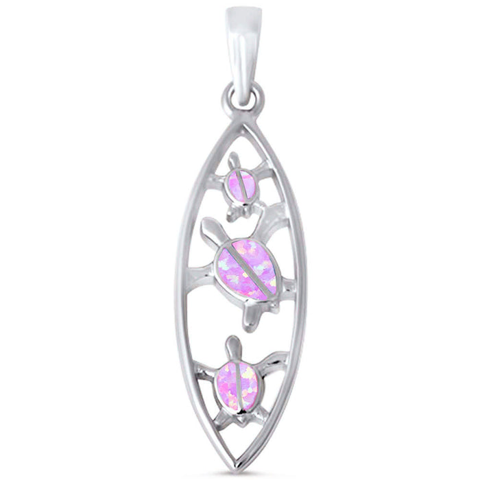 CLOSEOUT! Pink Opal Turtle Surfboard .925 Sterling Silver Pendant