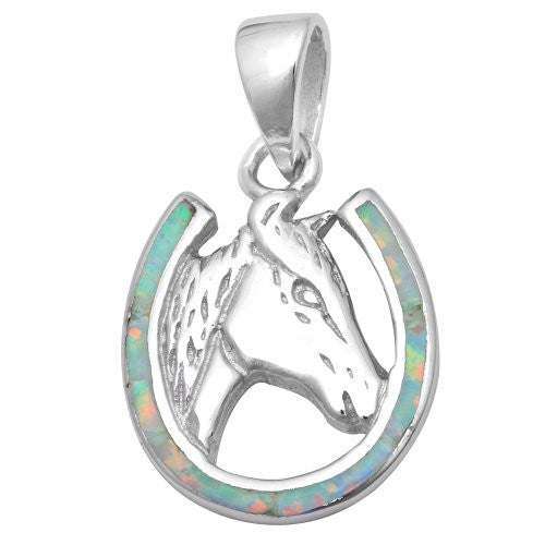 White Opal Horse .925 Sterling Silver Pendant