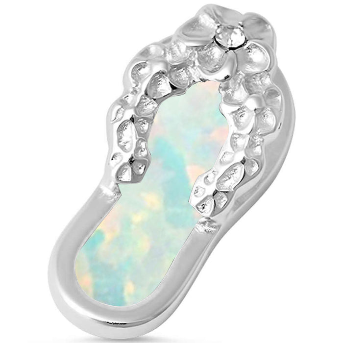 CLOSEOUT! White Fire Opal Flower Beach Sandal .925 Sterling Silver Pendant