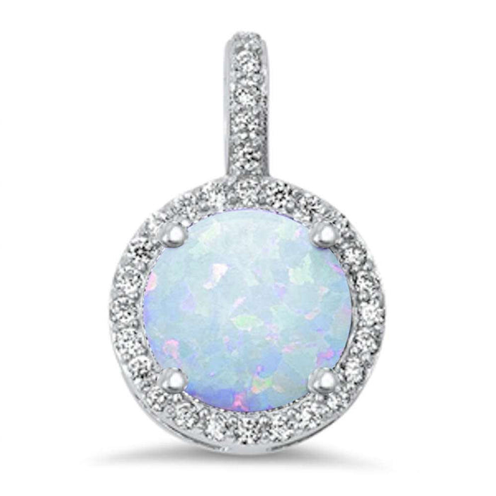 Halo White Opal & Cubic Zirconia .925 Sterling Silver Pendant