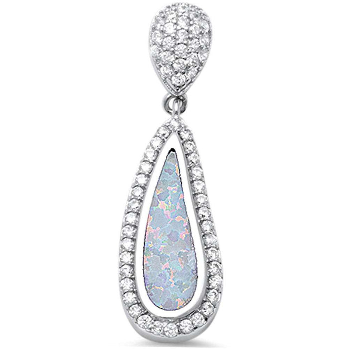 CLOSEOUT! White Opal & Micro Pave Cz .925 Sterling Silver Pendant