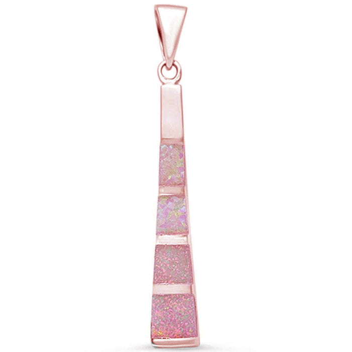 CLOSEOUT! Rose Gold plated Pink Opal Bar .925 Sterling Silver Pendant