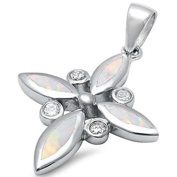 CLOSEOUT! White Opal & Cubic Zirconia Cross .925 Sterling Silver Pendant