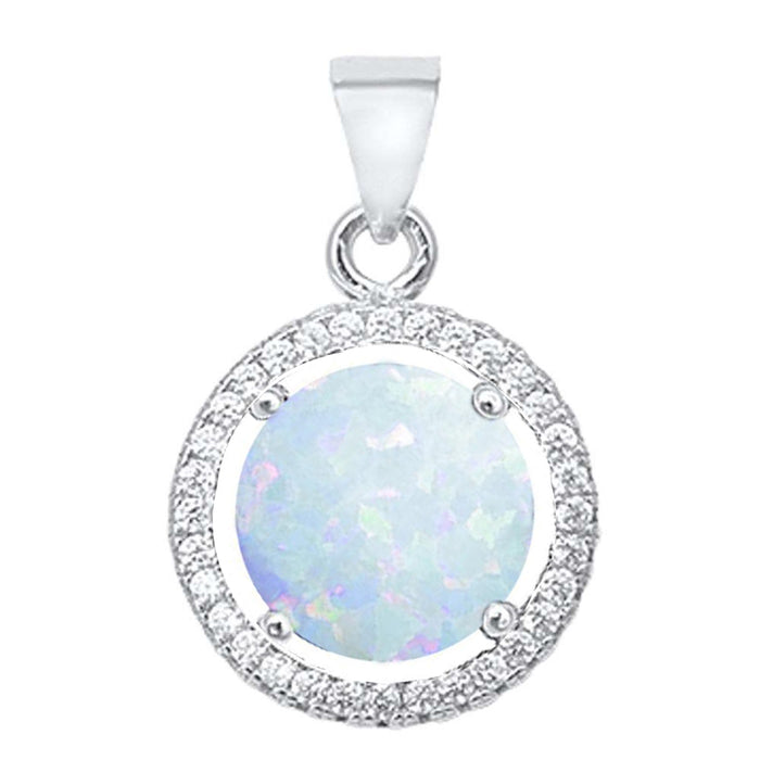 CLOSEOUT! Round White Opal & Cubic Zirconia .925 Sterling Silver Pendant