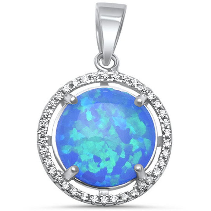 Halo Blue Opal & Cz .925 Sterling Silver Pendant