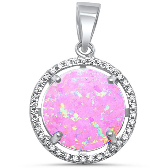 CLOSEOUT! Halo Pink Fire Opal & Cubic Zirconia .925 Sterling Silver Pendant
