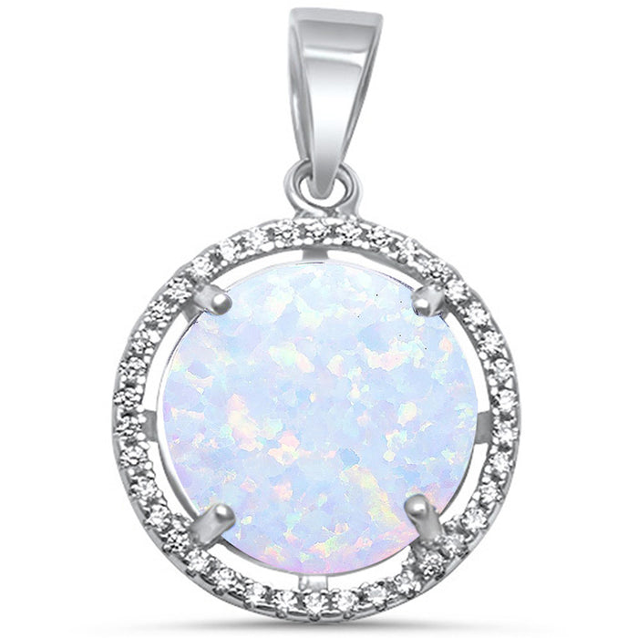 CLOSEOUT! Halo White Opal & Cz .925 Sterling Silver Pendant