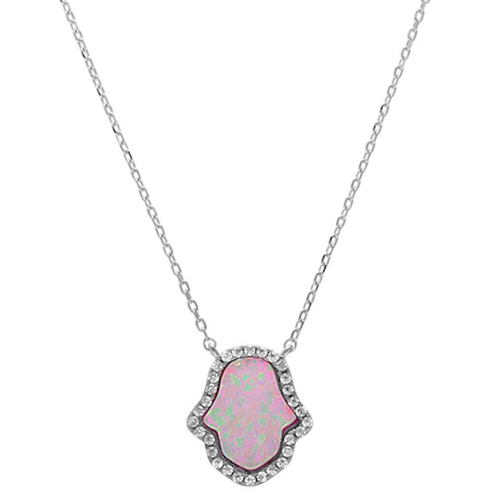 Pink Opal Hamsa .925 Sterling Silver Pendant Necklace