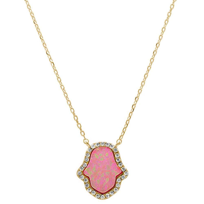 CLOSEOUT! Yellow Gold Plated Lab Created Pink Opal .925 Sterling Silver Pendant Necklace